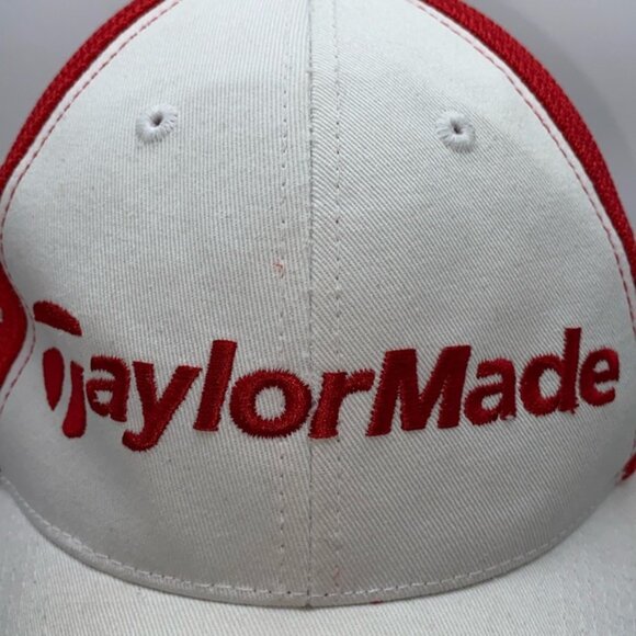 Taylormade Mens Golf Hat R7 Red Mesh White Cap Adjustable Hook & Loop Tmax Gear - Picture 2 of 13